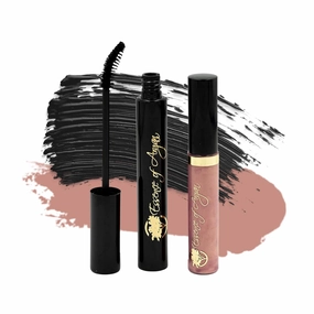 Essence of Argan Lash Conditioner Mascara & Nourishing Lip Gloss Plumper with Organic Argan Oil - Waterproof Black Mascara Plus Plumping Lip Balm for Voluptuous Sexy Lips and Longer Stronger Lashes