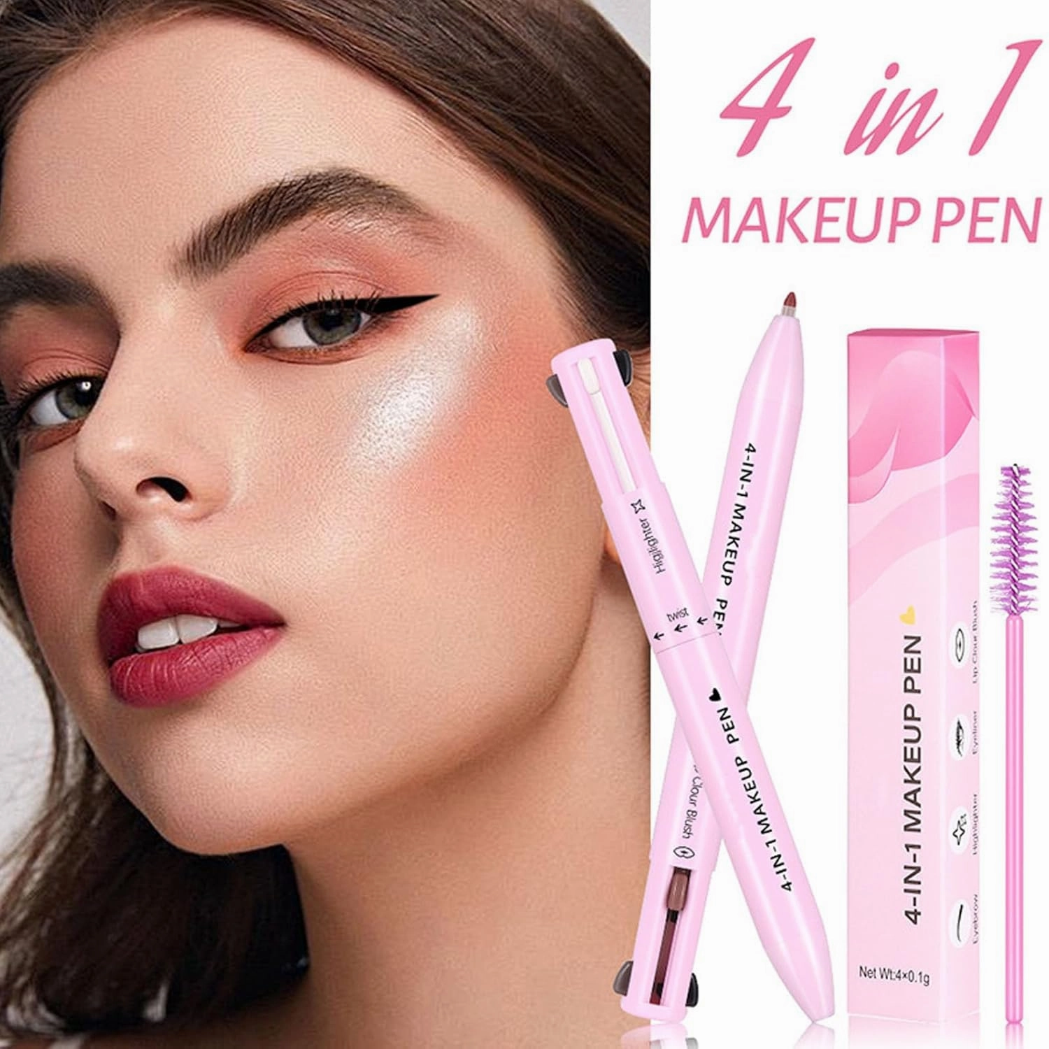 Eternaljoymart Eyebrow Pen,4 in 1 Makeup Waterproof Natural Beauty Pencil,Multifunction Face Beauty Pencil Comes with Eyeliner, Lip Liner, Highlighter Makeup & Eyebrow Pencils (#01 #03)