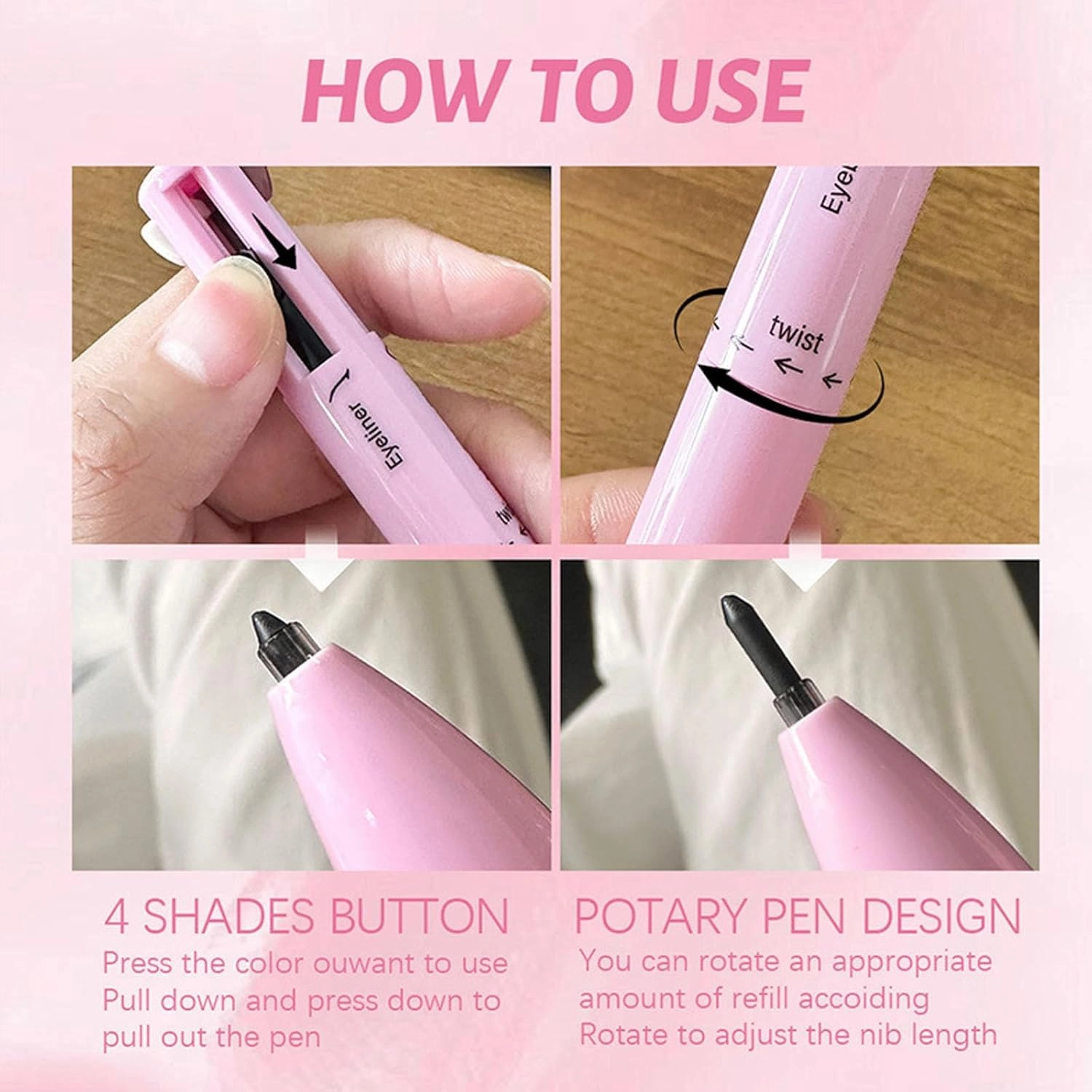Eternaljoymart Eyebrow Pen,4 in 1 Makeup Waterproof Natural Beauty Pencil,Multifunction Face Beauty Pencil Comes with Eyeliner, Lip Liner, Highlighter Makeup & Eyebrow Pencils (#01 #03)