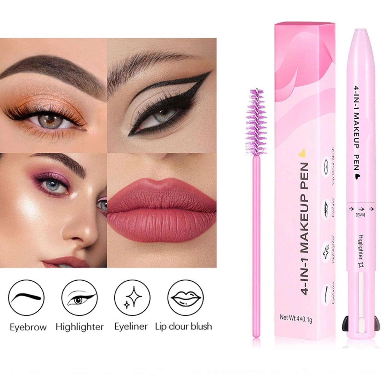 Eternaljoymart Eyebrow Pen,4 in 1 Makeup Waterproof Natural Beauty Pencil,Multifunction Face Beauty Pencil Comes with Eyeliner, Lip Liner, Highlighter Makeup & Eyebrow Pencils (#01 #03)