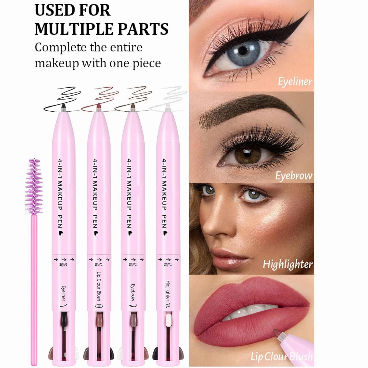 Eternaljoymart Eyebrow Pen,4 in 1 Makeup Waterproof Natural Beauty Pencil,Multifunction Face Beauty Pencil Comes with Eyeliner, Lip Liner, Highlighter Makeup & Eyebrow Pencils (#01 #03)