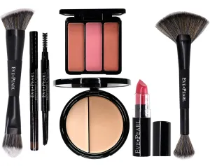 EVE PEARL 6 Pcs Beautiful Face Collection Foundation Blush Brow And Brushes All In One Set Essential Makeup Kit (Fair)