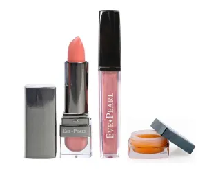 EVE PEARL Natural Lip Trio Moisturize Daily Lipcare Hydrating Lipstick Long Lasting Lip Color Gloss Set Makeup Kit