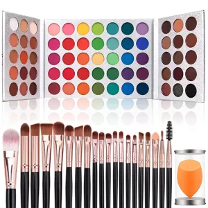 Eyeshadow Palette 65 Colors   20pcs Makeup Brushes Set   Sponge Blender Sweatproof Pigmented Matte Shimmer Metallic Blendable Soft Pressed Powder Eye Shadow Makeup Palette