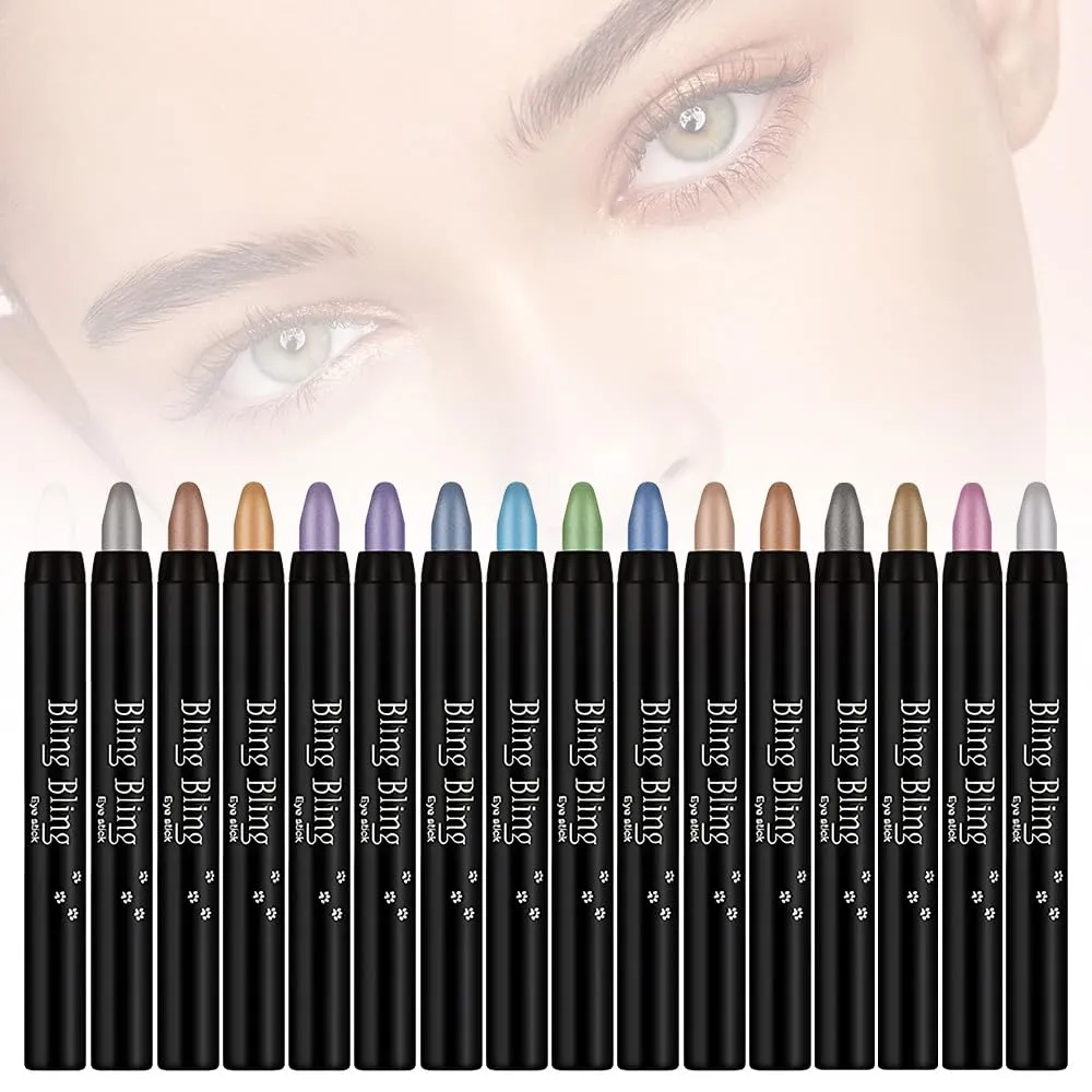 Eyeshadow Stick Set, 2025 New Eyeshadow Shimmer Stick, 16 Color Highlighter Eyeshadows Pencil, Waterproof Long Lasting Brightener Eyeshadows Pencil (16PCS)