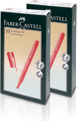Faber-Castell Textliner 38 Pastel Highlighter Pen (Apricot) -2 Line Widths for broad and fine marking, Unique Soft Pastel Colors, Clipped Holder, Great Marking Performance (2x Pack of 10)