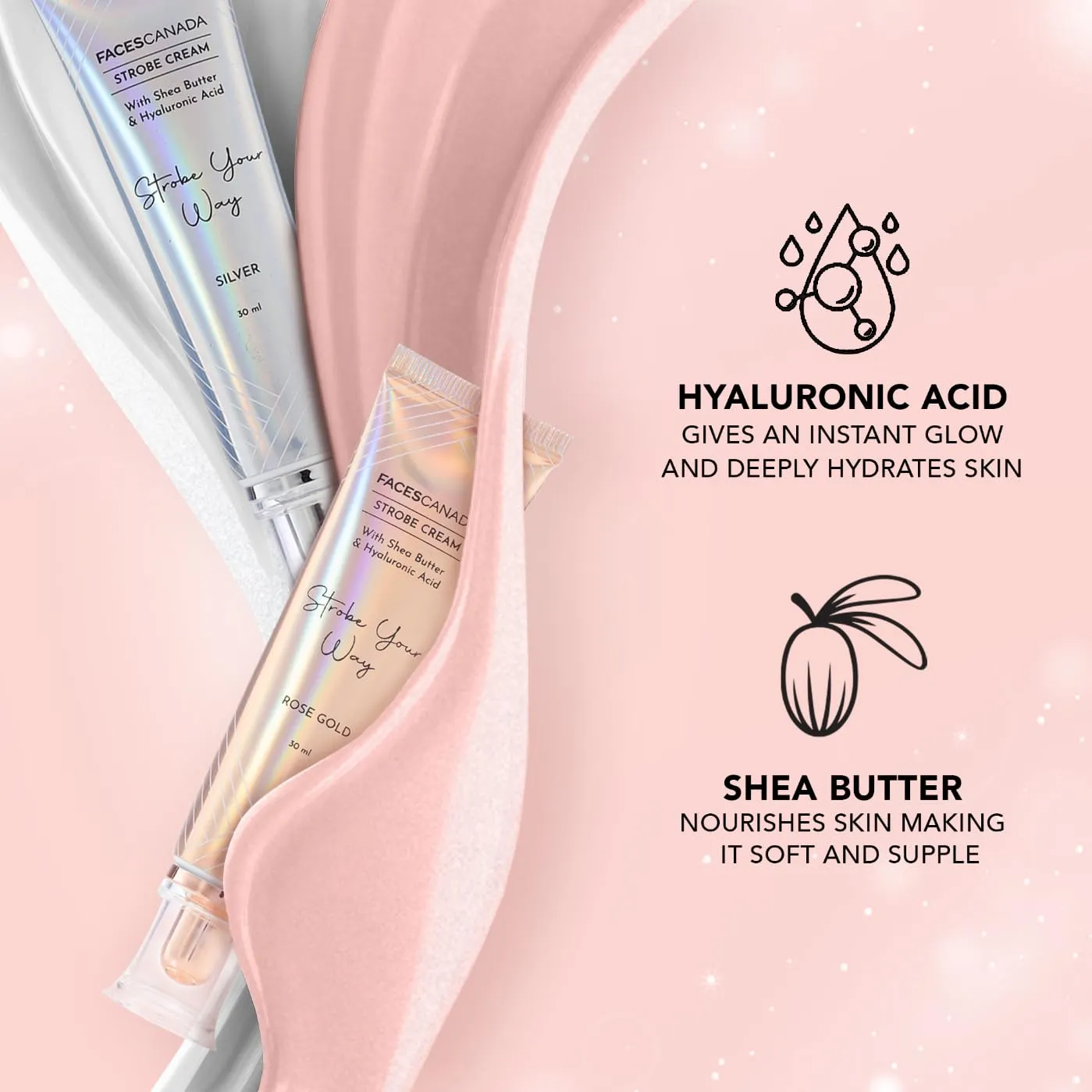 FACE'S CANADA Strobe Cream | Primer   Highlighter   Moisturizer | Shea Butter & Intense Hydration Flawless Radiant Dewy Skin For Illuminating & Glowing Makeup Base - Rose Gold, 30g (1.05 Oz)
