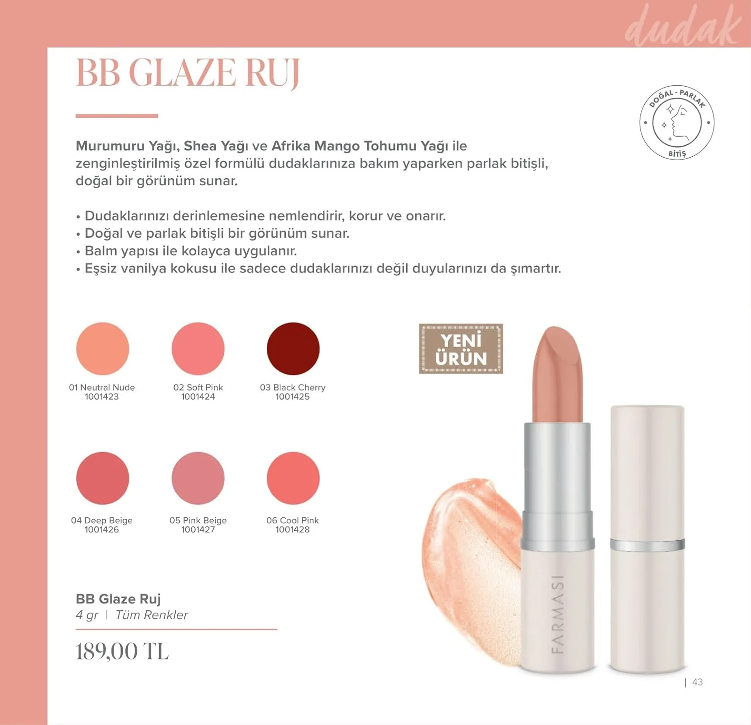 FARMASi Make Up BB Glaze Lipstick, Soft Texture, Extra Shiny Finish, Deep Nourishment, Moisturizer Lipstick, Hydration, Lightweight, 0.14 fl.oz, 05 Pink Beige