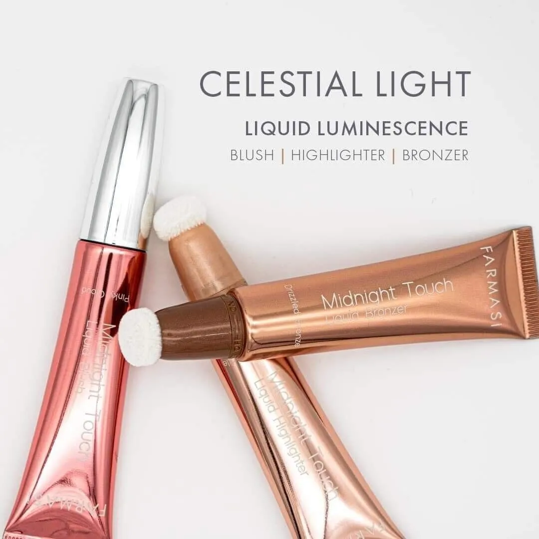 FARMASi Midnight Touch Highlighter, iquid Blush Lightweight Cheek Color for a Flushed, high-impact Shimmer with Soft Cushion applicator (Highlighter)