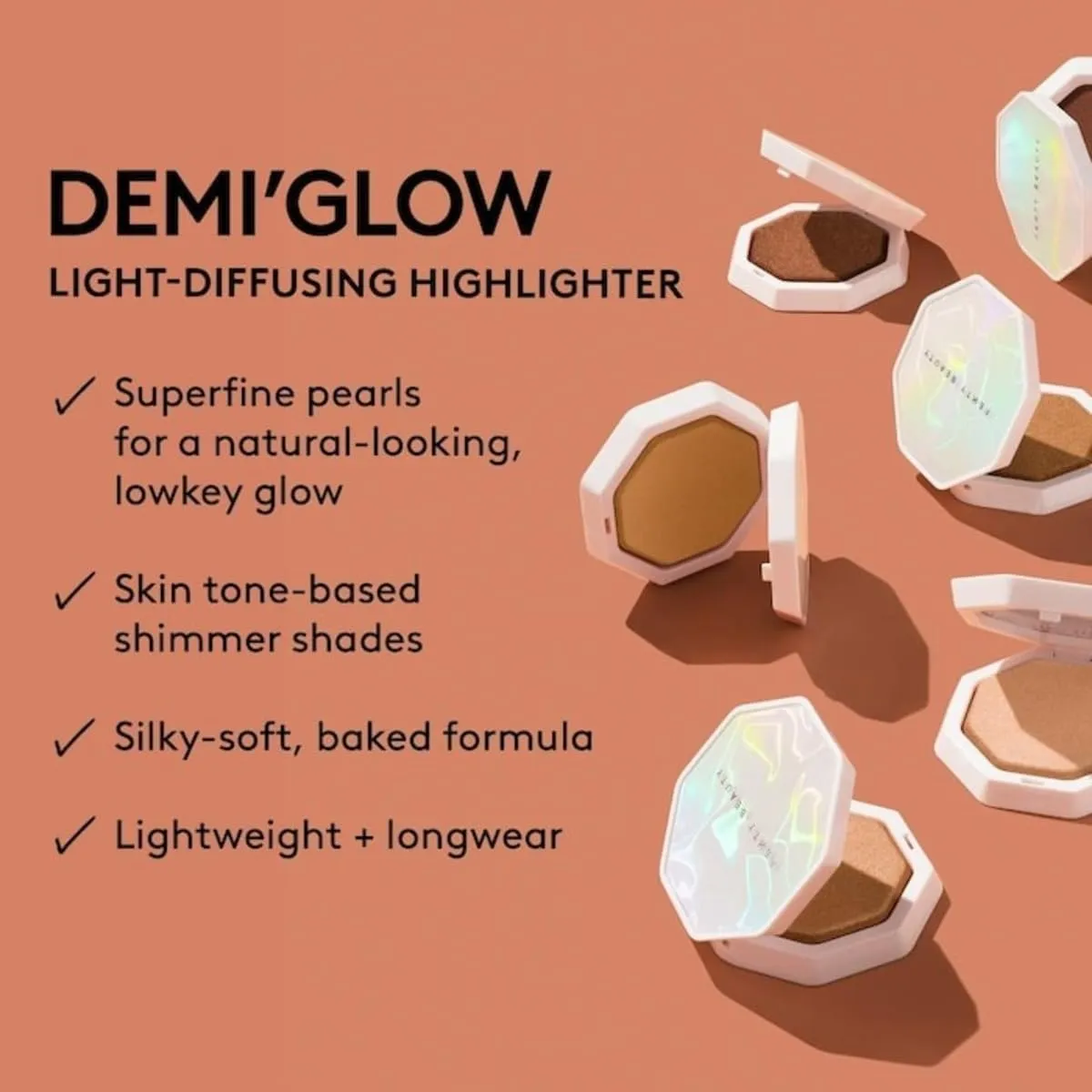 FENTY BEAUTY Demi Glow Light-Diffusing Highlighter, 0.16 OZ (Yum Rum - Soft Rose Gold Shimmer, .16OZ)