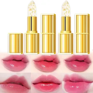 Filgaentrme Lipstick, Beneficial Lip Stain, Beneficialn Lipstick, Color Changing with Gold Flakes, Transferproof Color Changing Long-Lasting Moisturizing Lip Balm (2PCS)