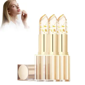 Filgaentrme Lipstick, Gold Crystal Color Changing Lipstick, Transferproof Color ChangingLipstick, Moisturizing Glossy Shine LipGloss, Hydrating Lip Tint Natural Non-fading Lip Stick for Women (3PC)