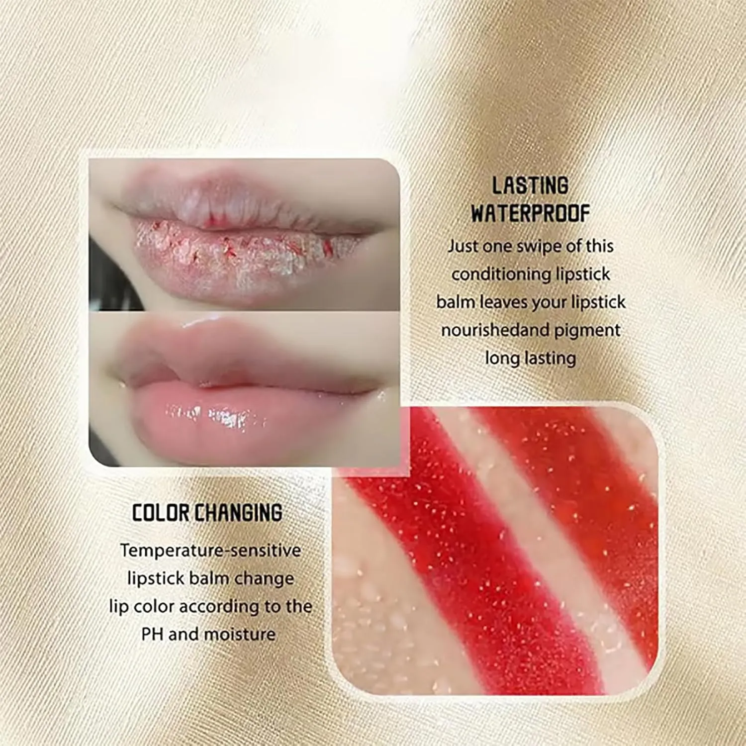 Filgaentrme lipstick, Transferproof Color-Changing Lipstick, Ph Clear Lipstick That Changes Color with Gold Foil, Long Lasting 24 Hours Moisturizing Glossy Shine Lip Gloss Deep Nourishment (2pc)