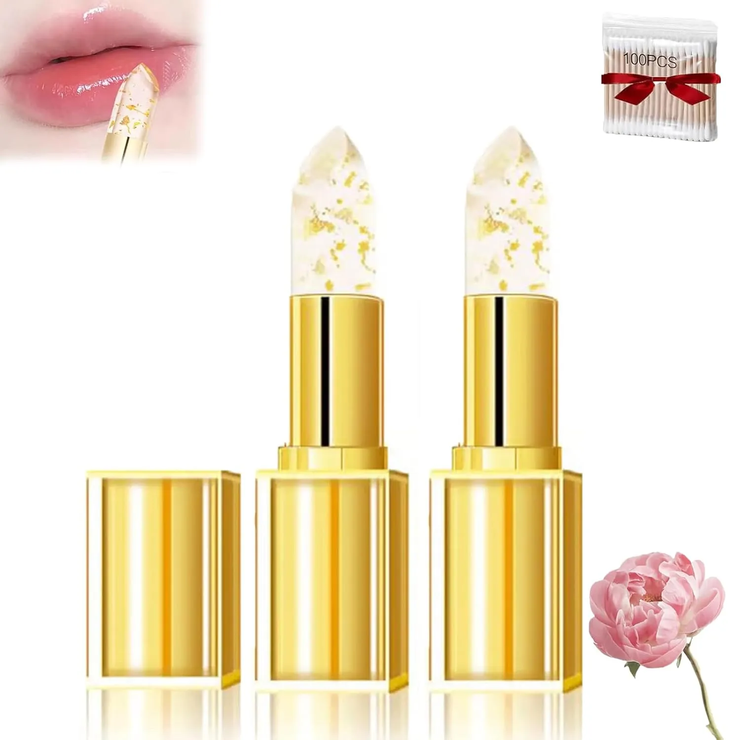 Filgaentrme lipstick, Transferproof Color-Changing Lipstick, Ph Clear Lipstick That Changes Color with Gold Foil, Long Lasting 24 Hours Moisturizing Glossy Shine Lip Gloss Deep Nourishment (2pc)