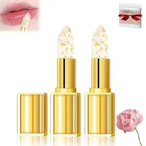 Filgaentrme lipstick, Transferproof Color-Changing Lipstick, Ph Clear Lipstick That Changes Color with Gold Foil, Long Lasting 24 Hours Moisturizing Glossy Shine Lip Gloss Deep Nourishment (2pc)