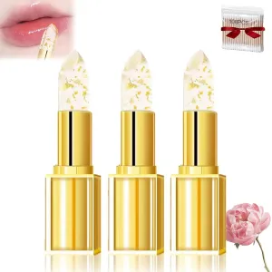 Filgaentrme lipstick, Transferproof Color-Changing Lipstick, Ph Clear Lipstick That Changes Color with Gold Foil, Long Lasting 24 Hours Moisturizing Glossy Shine Lip Gloss Deep Nourishment (3pc)