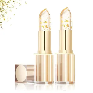 Filgaentrme Lipstick, Transferproof Color Changing Lipstick Waterproof Long-Lasting, Gold Crystal PH Color Changing Lip Stick for Women, Deep Nourishment, for All Kinds Of Daily Makeup (2pcs)