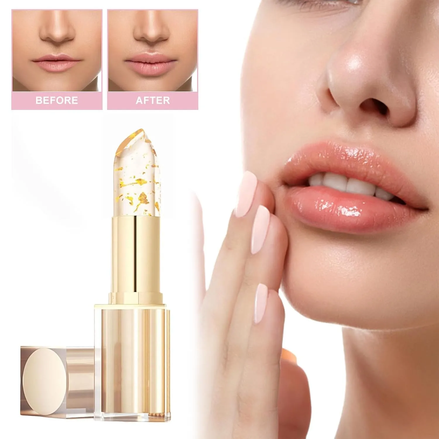 Filgaentrme Lipstick, Transferproof Color Changing Lipstick Waterproof Long-Lasting, Gold Crystal PH Color Changing Lip Stick for Women, Deep Nourishment, for All Kinds Of Daily Makeup (2pcs)