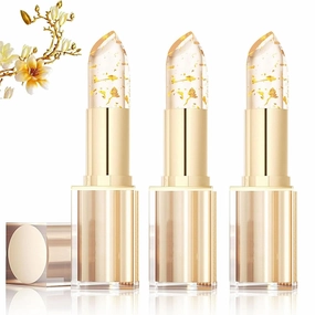 Filgaentrme Lipstick, Clear Lipstick That Changes Color, Transparente Transferproof Gold Crystal Color Changing Lip Stick, Hydrating Lip Tint Natural Non-Fading Lip Stick for Women (Gold, 3Pcs)