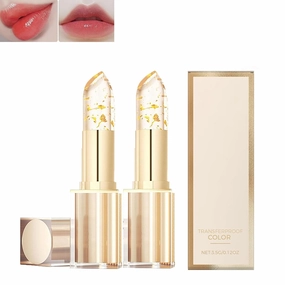 Filgaentrme Lipstick, Filgaentrme Lip Stain Color, Transferproof Color Changing Lip stick, Gold Foil Moisturizing Glossy Shine Lip Gloss (2pcs)