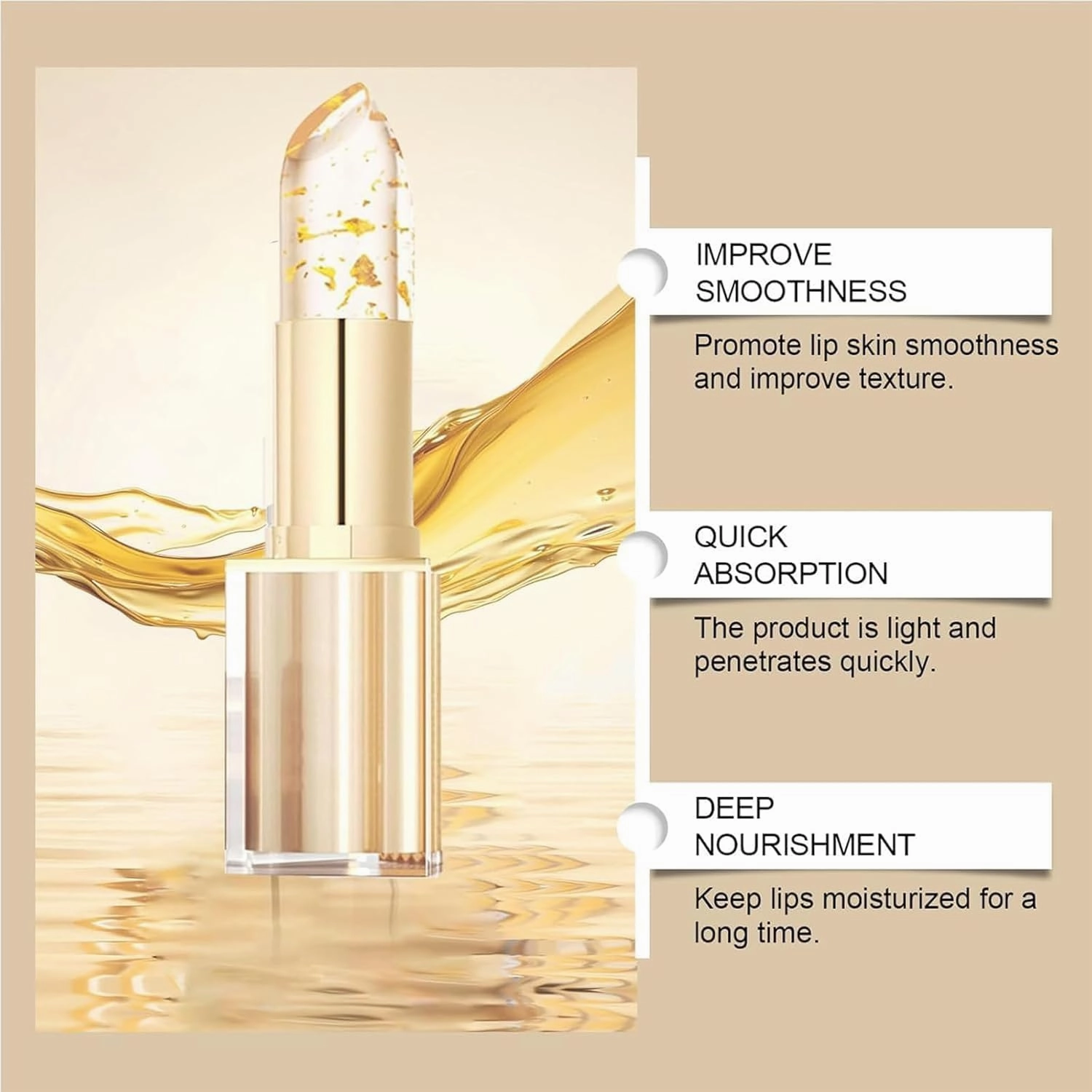 Filgaentrme Lipstick, Hardpointing Color Changing Lip stick, Transferproof Color Changing Lips tick,Gold Crystal, Moisturizing Glossy Shine Lip Gloss, Long Lasting 24 Hours