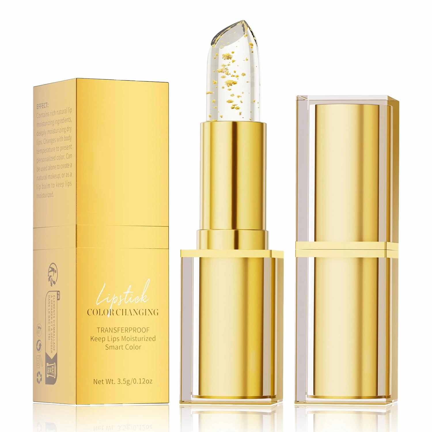 Filgaentrme Lipstick, Transferproof Color-Changing Lipstick, Gold Crystal Lipsticks Color Changing, Long Lasting, Hydrating Lip Tint Natural Non-Fading Lip Stick for Women (1 pcs)