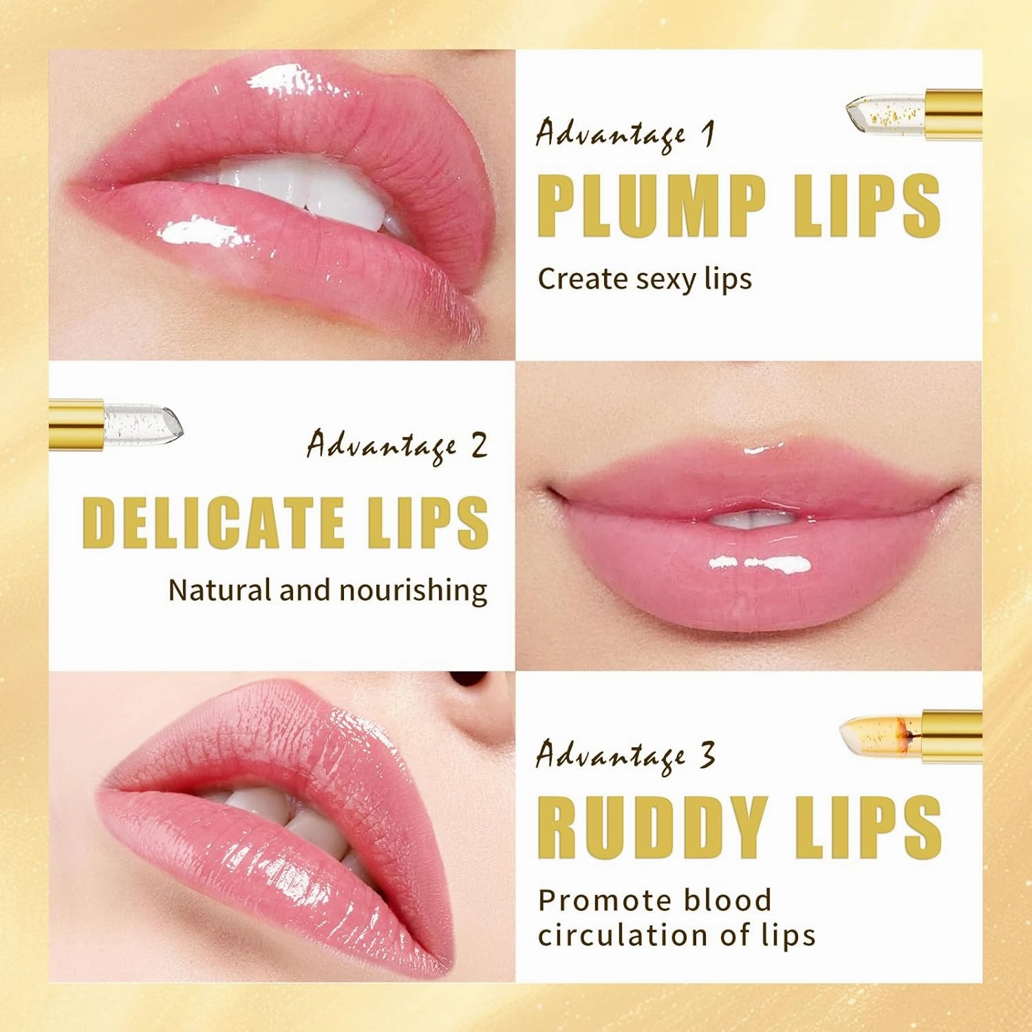 Filgaentrme Lipstick, Transferproof Color-Changing Lipstick, Gold Crystal Lipsticks Color Changing, Long Lasting, Hydrating Lip Tint Natural Non-Fading Lip Stick for Women (1 pcs)