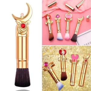Flat Top Retractable Makeup Brush With Cover - Liquid, Cream, Powder, Foundation, Blush, Bronzer, Highlighter - Premium Bristles Contouring & Blending Skin, Vegan Face Kabuki Brush (Royal Moon, Full)