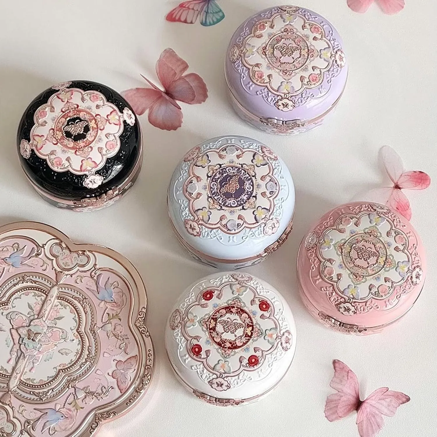 Flower Knows Butterfly Cloud Collar Rouge Box Highlighting & Blush Duo Powder,Nude Peach Matte Finish Blush & Highlighter Palette,Buildable & Blendable Makeup for cheeks(01 Rouge Snow)