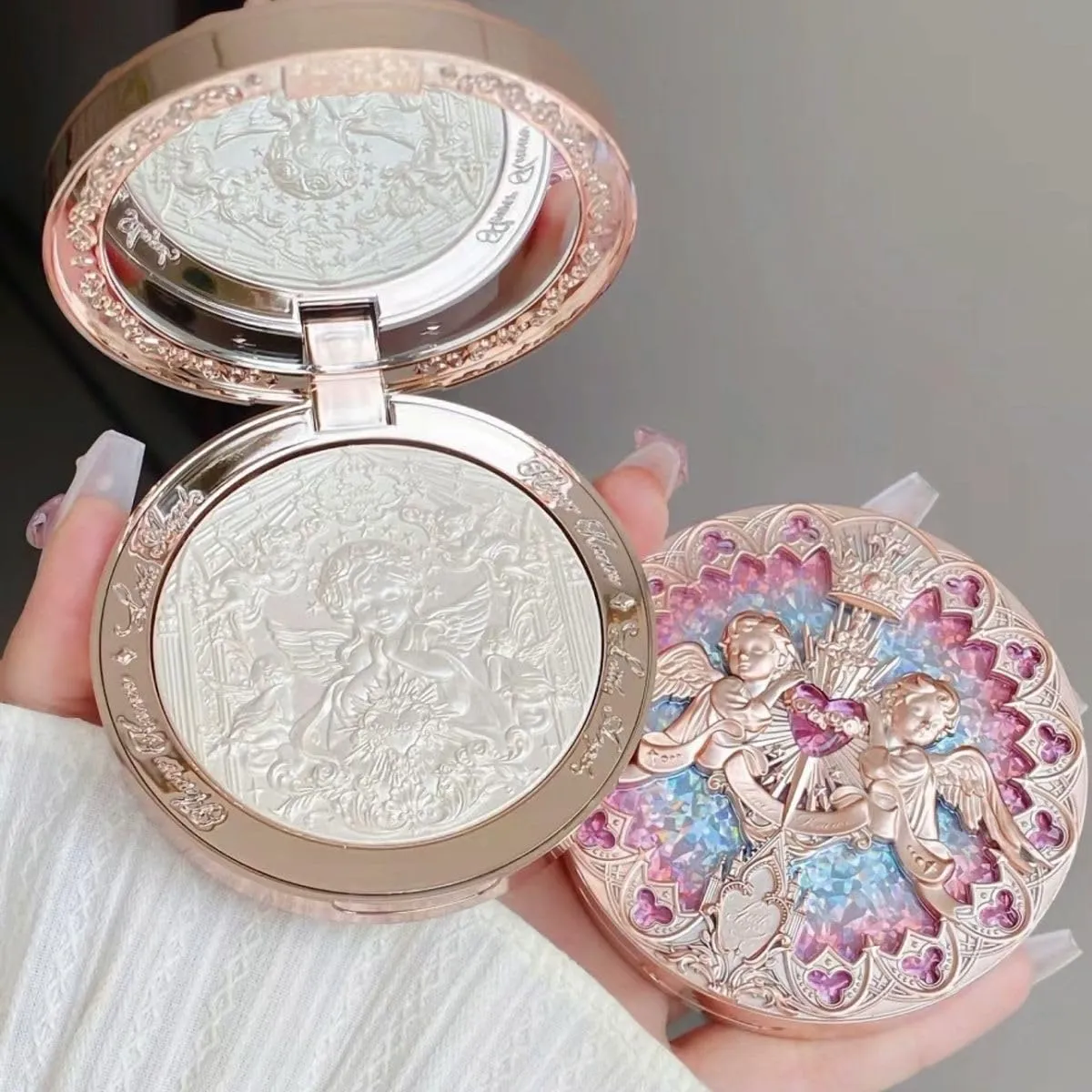 Flower Knows Little Angel Collection Relief Highlight Face Powder iluminador Makeup Contour Highlighter Palette (C03, K)