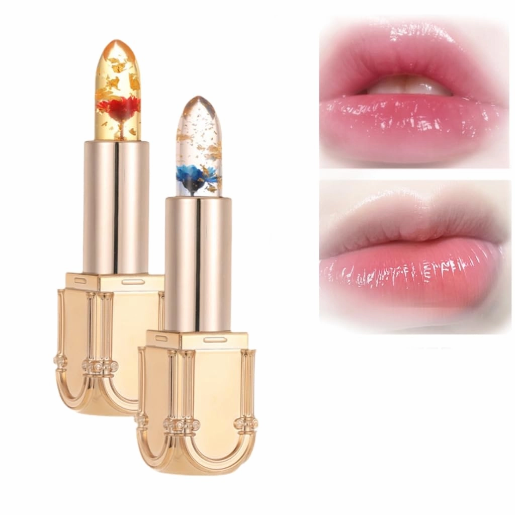 Flower Jelly Lip Balm, Color Changing Lipstick, Color Changing Lipstick Gold Foil for Women, Pink Crystal Flower Jelly, Lip Care Moisturizer Lip Balm Lip Gloss Makeup Lipstick for Women (MIX)