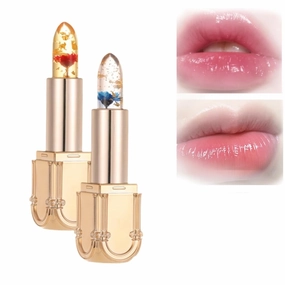 Flower Jelly Lip Balm, Color Changing Lipstick, Color Changing Lipstick Gold Foil for Women, Pink Crystal Flower Jelly, Lip Care Moisturizer Lip Balm Lip Gloss Makeup Lipstick for Women (MIX)