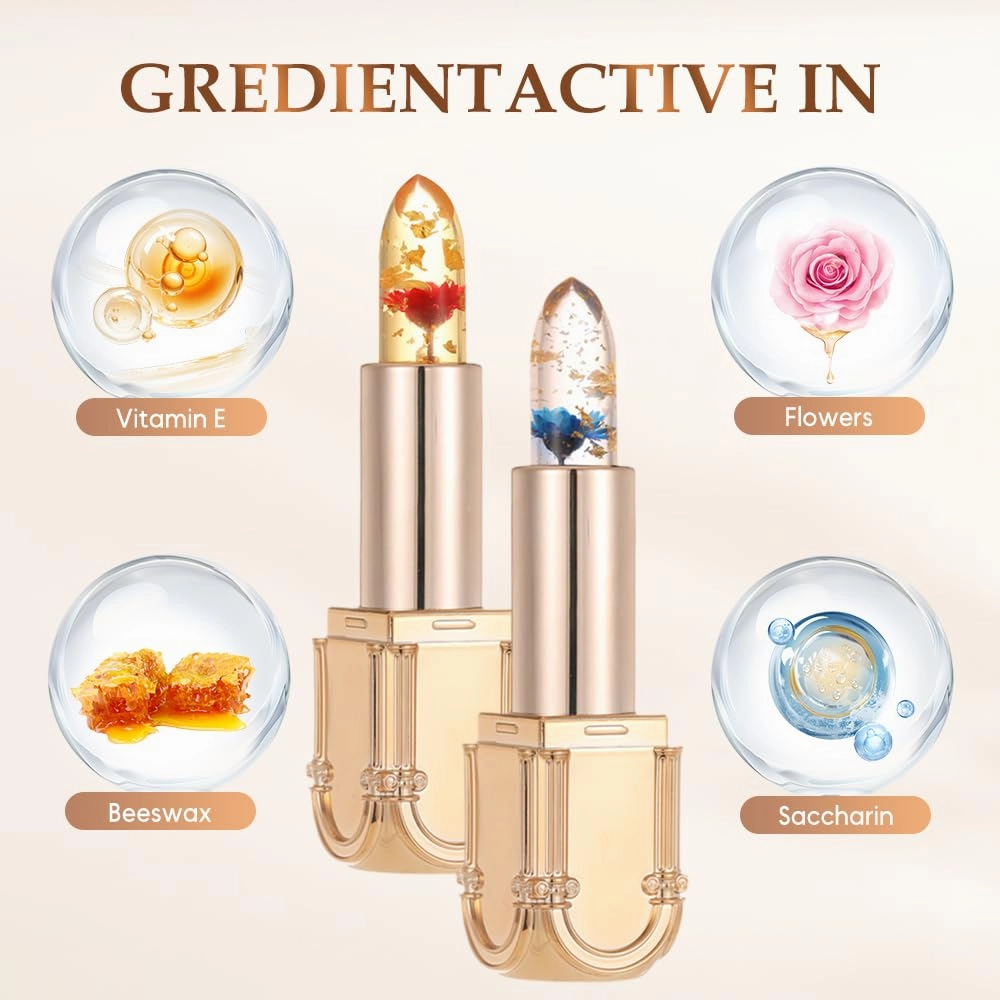 Flower Jelly Lip Balm, Color Changing Lipstick, Color Changing Lipstick Gold Foil for Women, Pink Crystal Flower Jelly, Lip Care Moisturizer Lip Balm Lip Gloss Makeup Lipstick for Women (MIX)