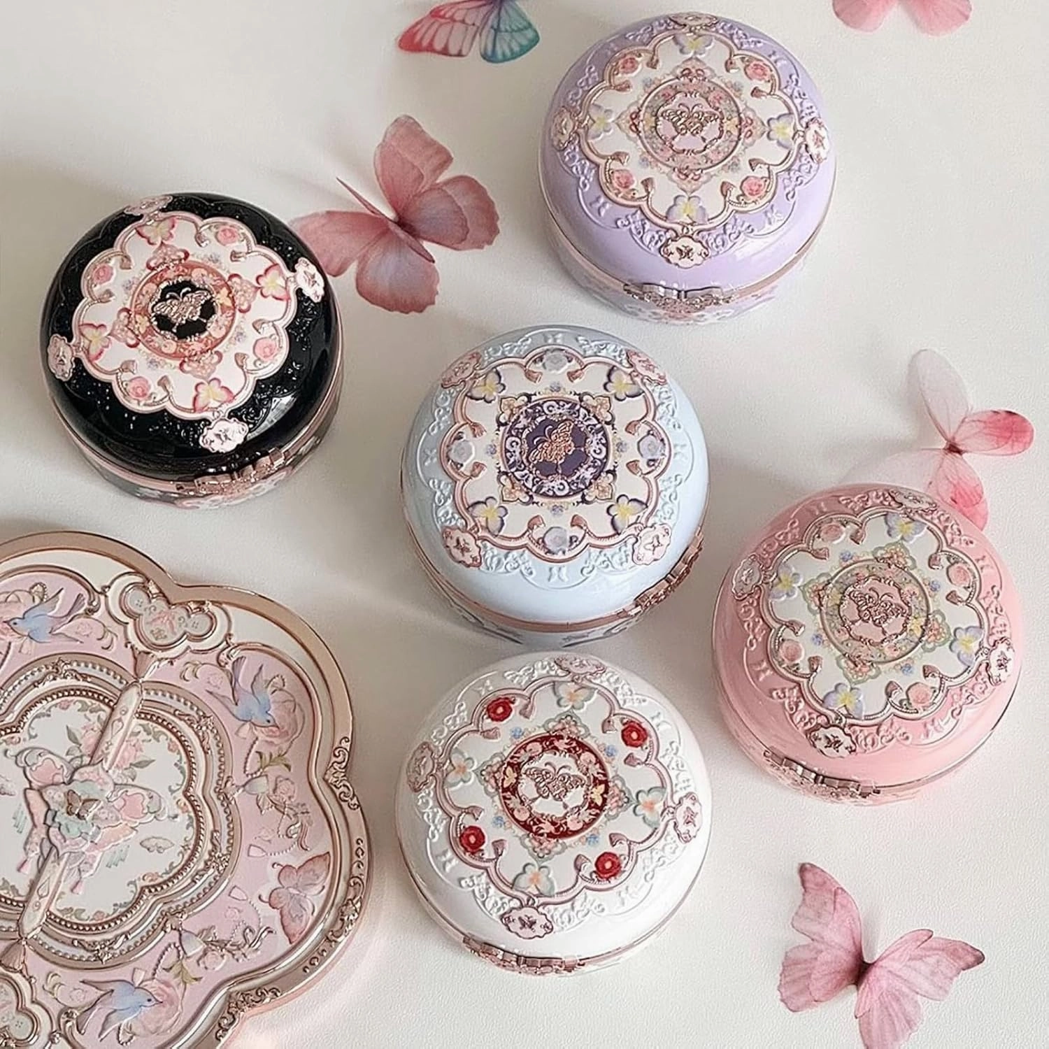 Flower Knows Butterfly Cloud Collar Rouge Box Highlighting & Blush Duo Powder,Blue Pink Matte Finish Blush & Highlighter Palette,Buildable & Blendable Makeup Blush for cheeks(02 Seaborne Moon)