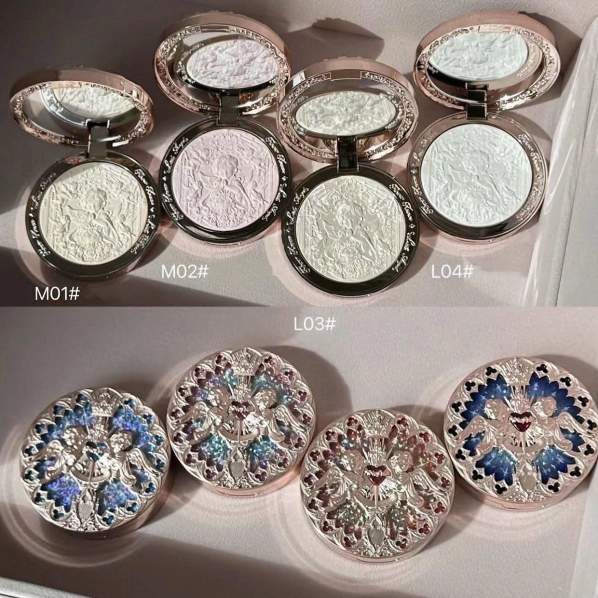 Flower Knows Little Angel Collection Relief Highlight Face Powder iluminador Makeup Contour Highlighter Palette (C01, K)