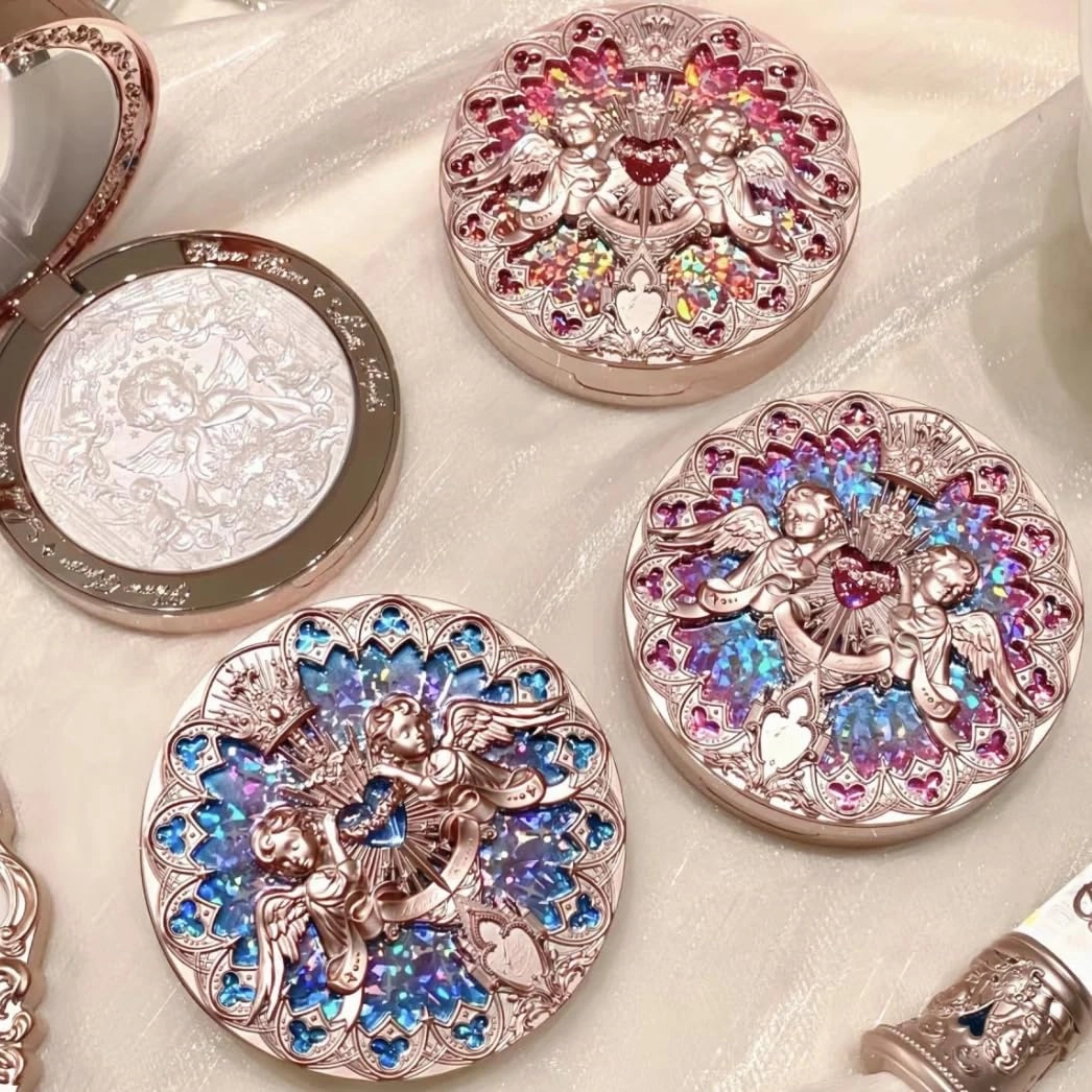 Flower Knows Little Angel Collection Relief Highlight Face Powder iluminador Makeup Contour Highlighter Palette (C01, K)