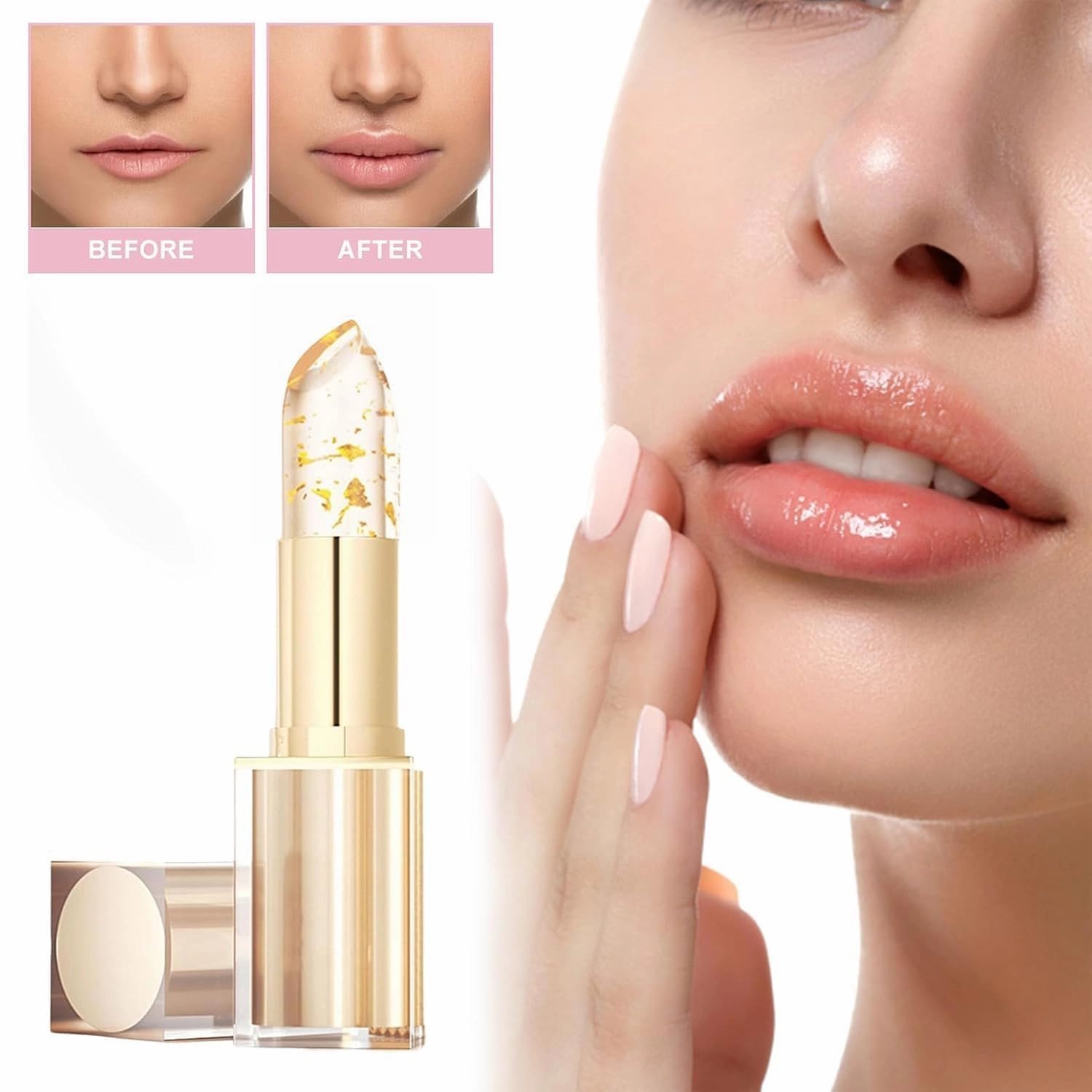 Foihletpath Mood Lipstick, Foihletpath Lipstick, Transferproof Long Lasting, Moisturizing Glossy Shine Lip Gloss Gold Foil for Women (2PCS-B)