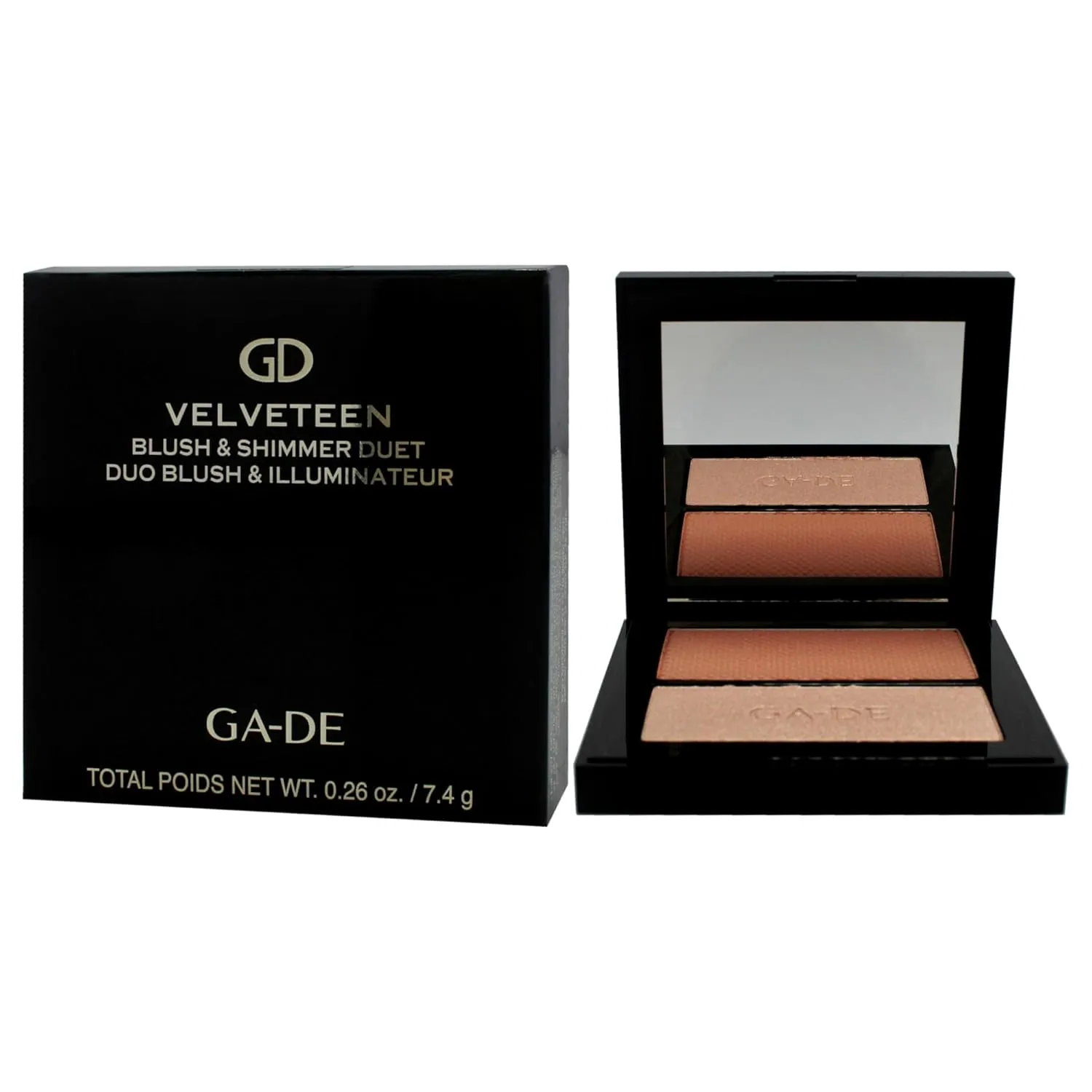 GA-DE Velveteen Blush and Shimmer Duet, 32 - Formulated with Micronized Pearls and Pigments for Sculpting Face and Décolleté - Paraben-Free - 0.26 oz