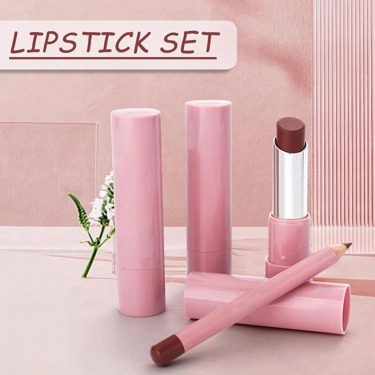 Genli Lip Balm, Genli Lifter Glaze Oil Balm, Long-Lasting Waterproof Matte Lipstick Set, 24-Hour Moisturizing and Hydrating Lip Balm, Lipstick and Lip Liner Set, Non-stick Cup (#05)