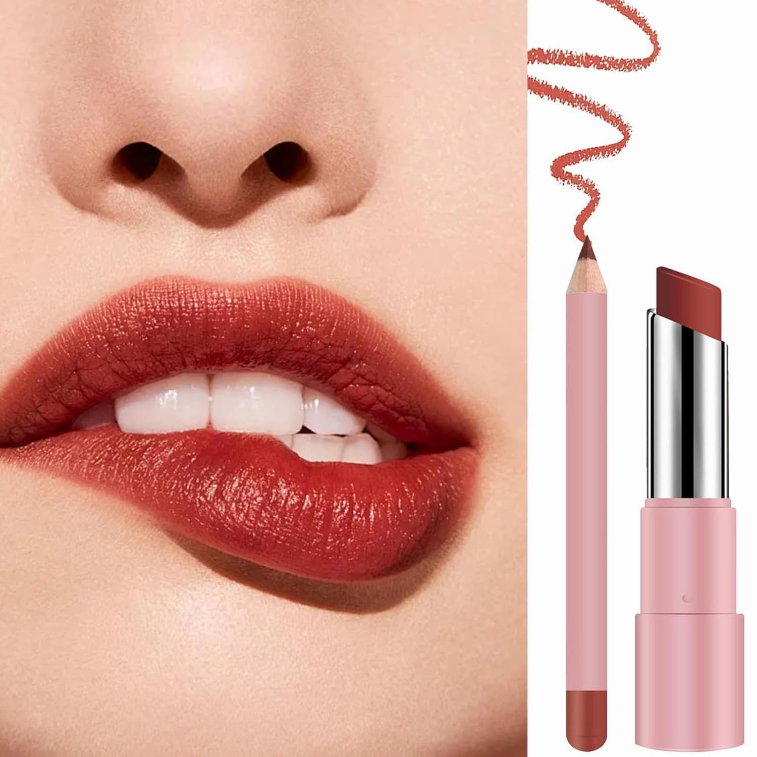 Genli Lip Balm, Genli Lifter Glaze Oil Balm, Long-Lasting Waterproof Matte Lipstick Set, 24-Hour Moisturizing and Hydrating Lip Balm, Lipstick and Lip Liner Set, Non-stick Cup (#05)