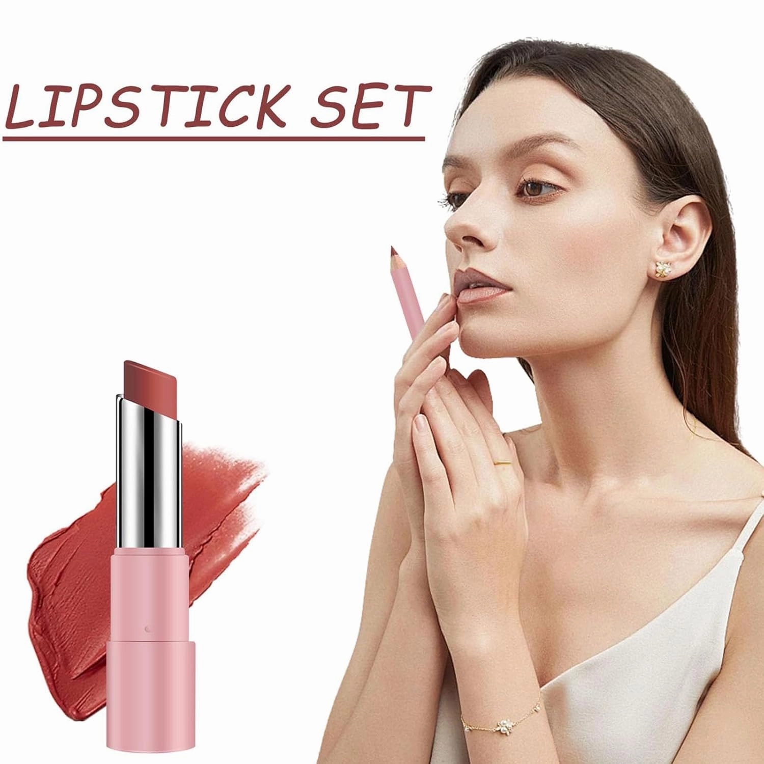 Genli Lip Balm, Genli Lifter Glaze Oil Balm, Long-Lasting Waterproof Matte Lipstick Set, 24-Hour Moisturizing and Hydrating Lip Balm, Lipstick and Lip Liner Set, Non-stick Cup (#05)