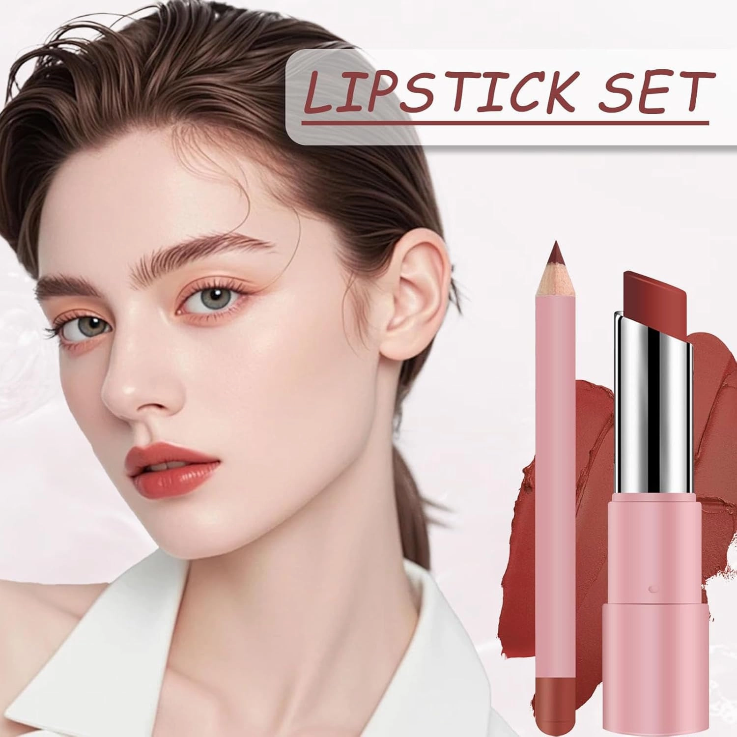 Genli Lip Balm, Genli Lifter Glaze Oil Balm, Long-Lasting Waterproof Matte Lipstick Set, 24-Hour Moisturizing and Hydrating Lip Balm, Lipstick and Lip Liner Set, Non-stick Cup (#05)