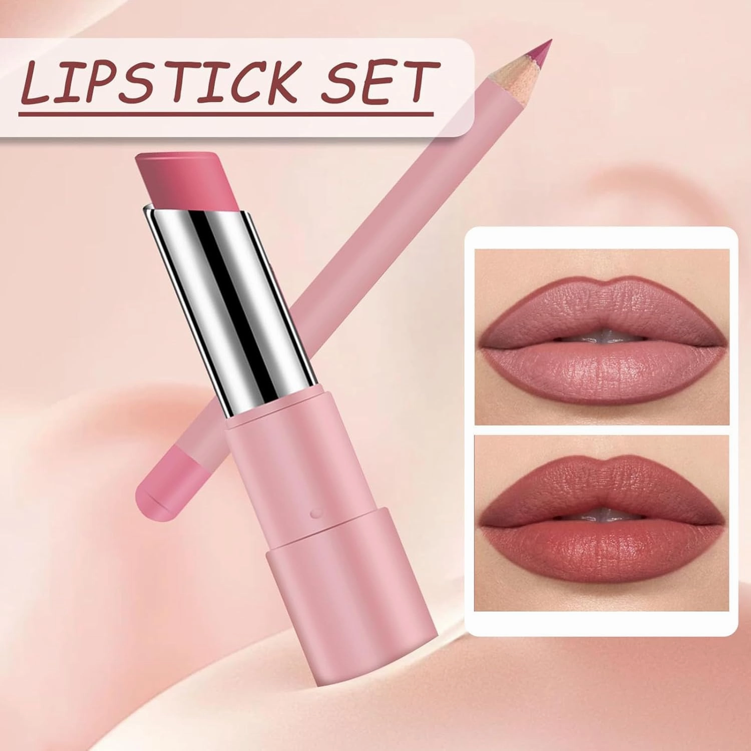 Genli Lip Balm, Genli Lifter Glaze Oil Balm, Long-Lasting Waterproof Matte Lipstick Set, 24-Hour Moisturizing and Hydrating Lip Balm, Lipstick and Lip Liner Set, Non-stick Cup (#05)