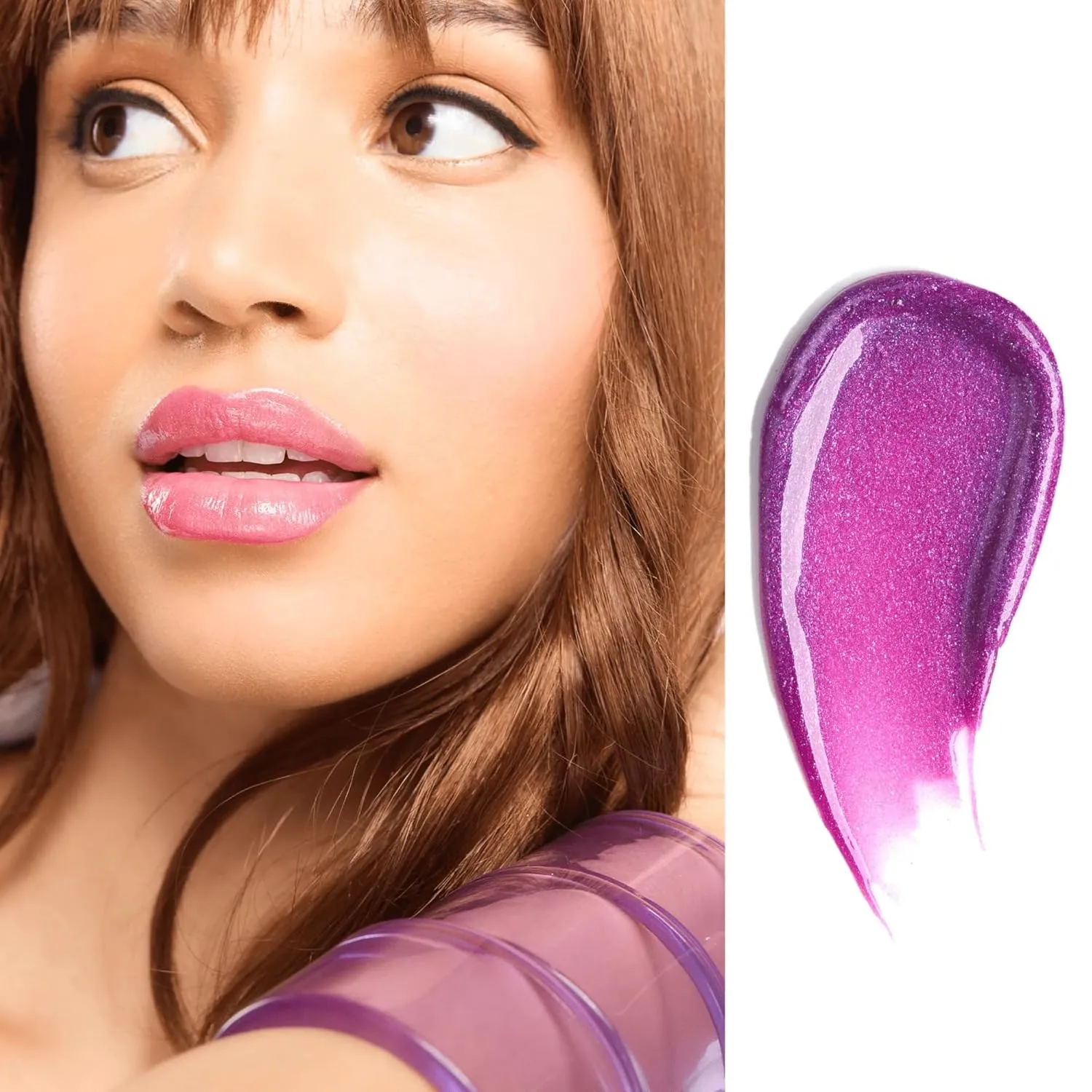 Gerard Cosmetics Emily D Baker X Lighted Lip Gloss (Hearsay), Sheer Purple Lip Gloss with Iridescent Pearl Finish, Includes Light & Mirror, Cruelty Free, Made in the USA