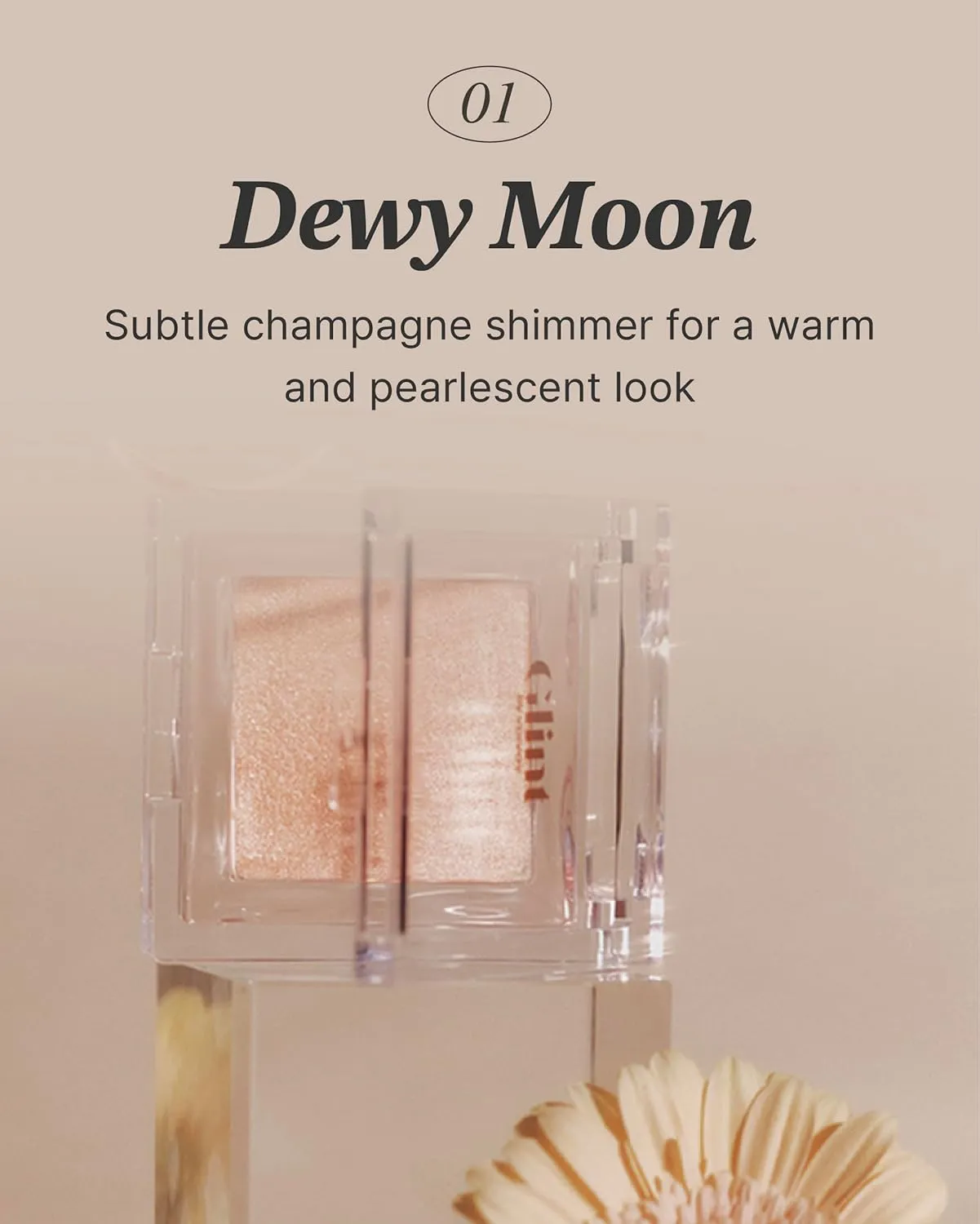 Glint Dewy Highlighter (Dewy Moon, 0.08oz) - Luminous Glow, Infused with Micropearls, Shiny Illuminator. Rich Pigment & Silky Touch, Korean Makeup.