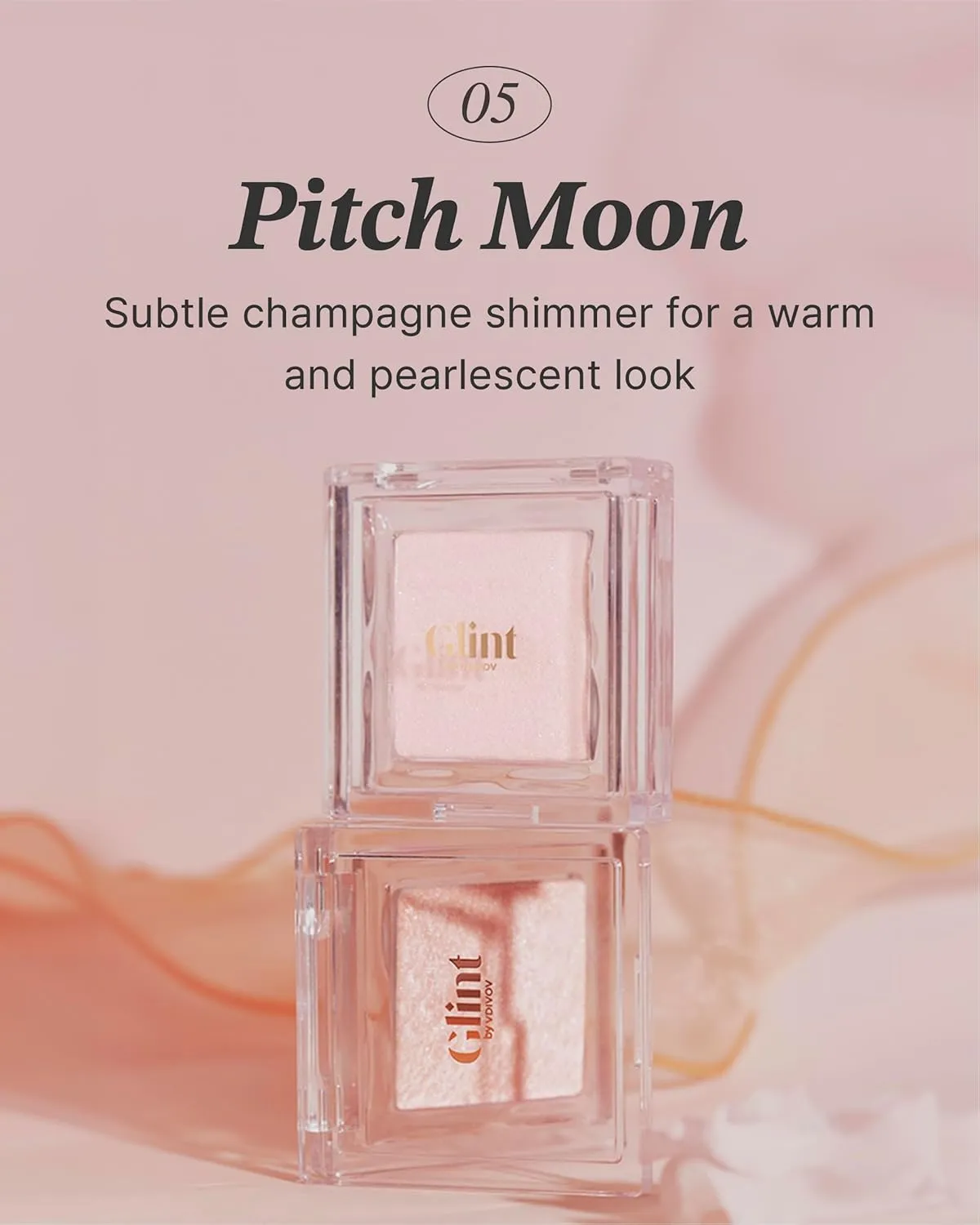 Glint Dewy Highlighter (Pitch Moon, 0.08oz) - Luminous Glow, Infused with Micropearls, Shiny Illuminator. Rich Pigment & Silky Touch, Korean Makeup.