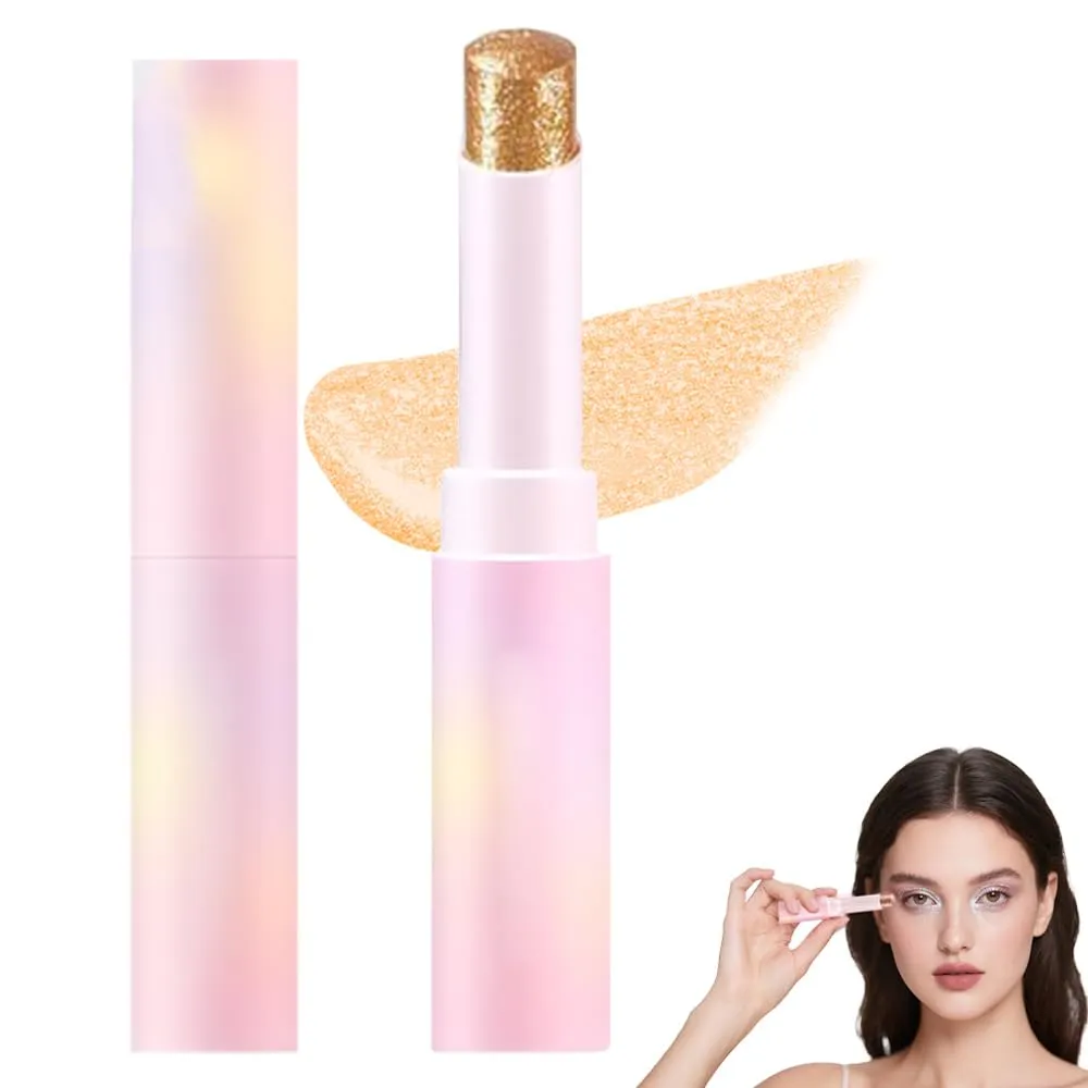 Glitter Gradient Eyeshadow Stick, Crystal Jelly Glaze Stick Eye Shadow Sticks Eyeliner Brightener Pencil Crayon Long Lasting Shimmer Eyeshadow (Golden Girl)