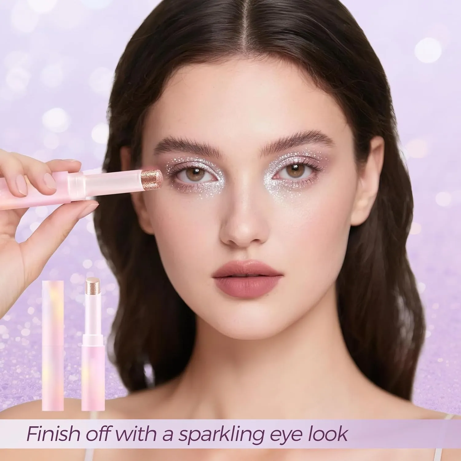 Glitter Gradient Eyeshadow Stick, Crystal Jelly Glaze Stick Eye Shadow Sticks Eyeliner Brightener Pencil Crayon Long Lasting Shimmer Eyeshadow (Golden Girl)