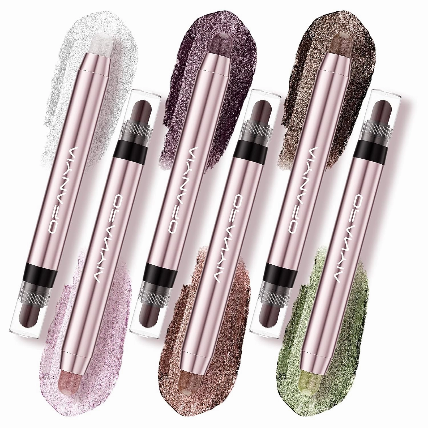 Glitter Eyeshadow with Brush, 6 Shades Cream to Powder Waterproof Eyeshadow Stick, Long Lasting Hypoallergenic Eyeshadow Crayon,Pro Glitter Eye Brightener Stick Makeup Set for Girls Women Gifts
