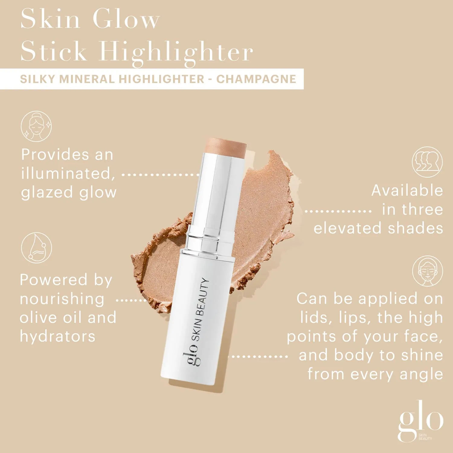 Glo Skin Beauty Skin Glow Stick Highlighter (Champagne) - Powered by Hydrators, Mineral Pigments & Mica for an Illuminated Glow - Clean Mineral Cream Highlighter